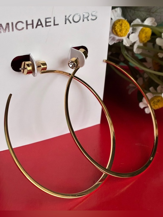 Michael Kors Jewelry - Michael Kors Shiny Gold Hoop Earrings with Crystal Stud